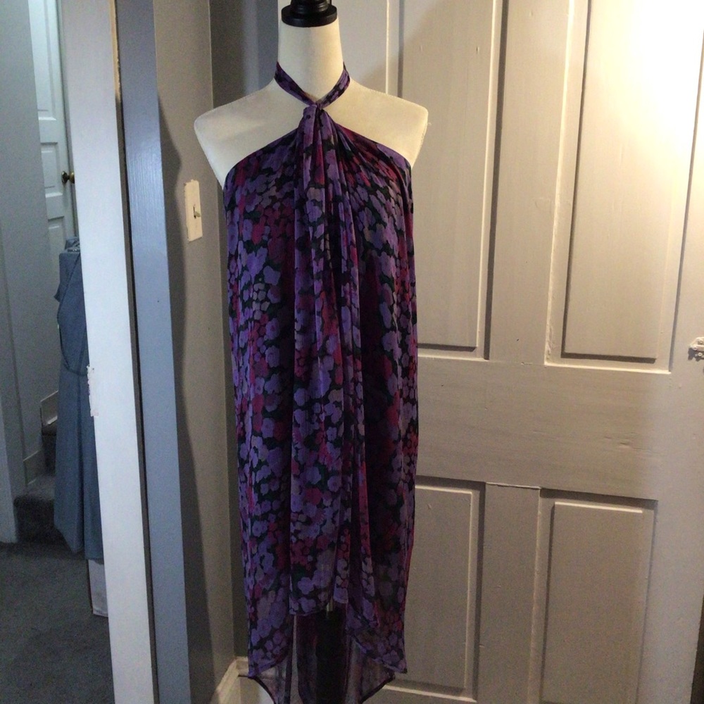 Walter Baker Purple Floral Chiffon Halter Dress NWOT